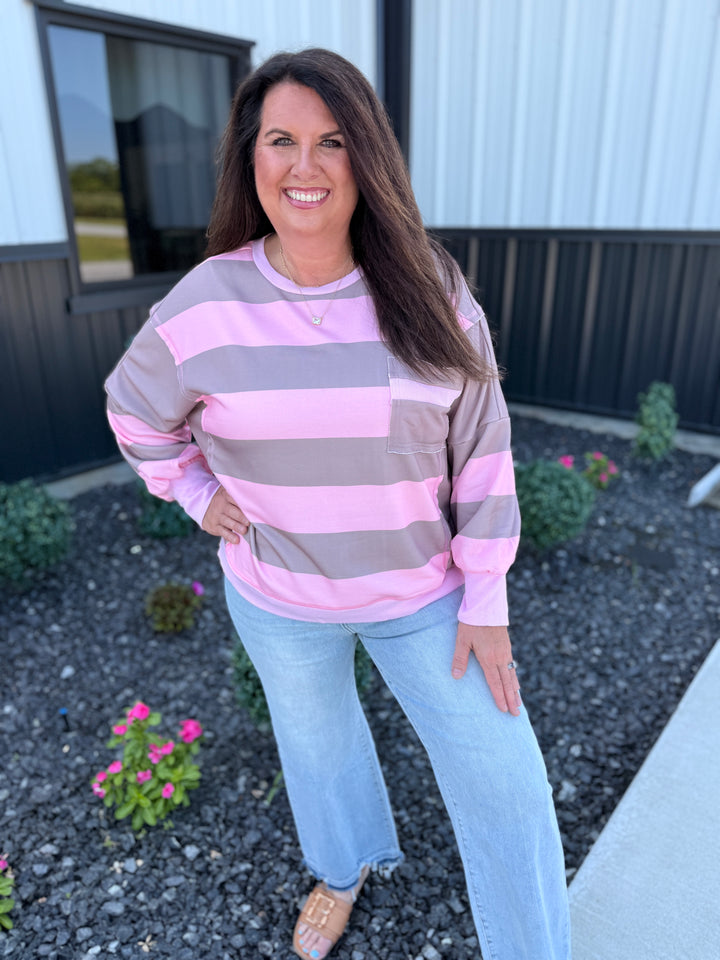 Patch Pocket Split Hem Oversized Long Sleeve Sweatshirt