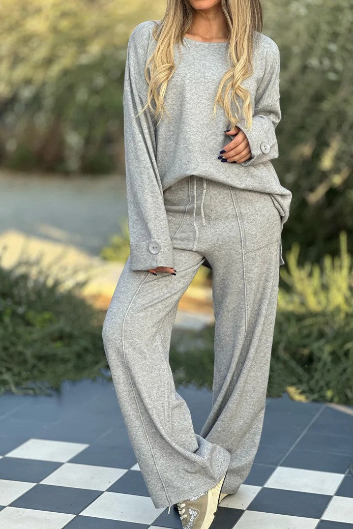 Feminine Flow Wide Leg Set - Grey