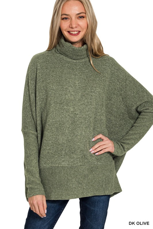 Winter Bloom Turtleneck Sweater - Olive