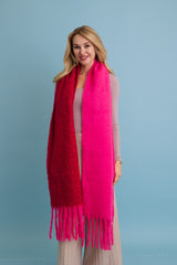 The Cozy Contrast Fringe Scarf - Red