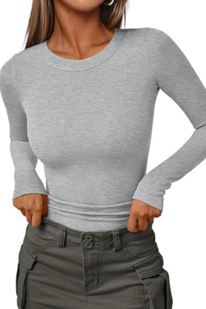 Slim Fit Ribbed Top - Grey