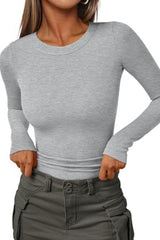 Slim Fit Ribbed Top - Grey