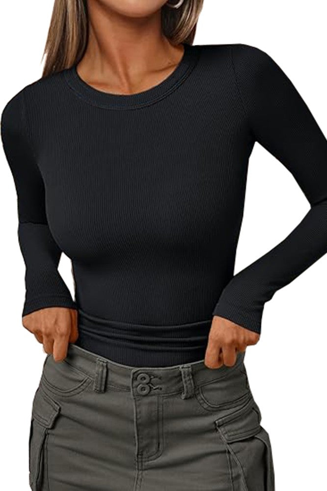 Slim Fit Ribbed Top - Black *Final Sale*