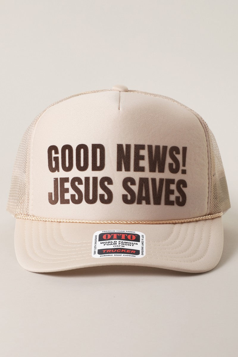 Good News Jesus Saves Trucker Hat - Tan