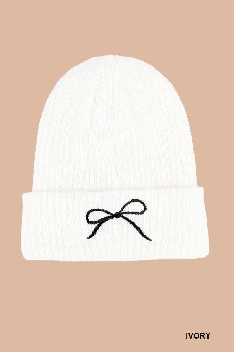 Sweet Bow Knit Beanie - Ivory | DOORBUSTER