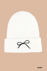 Sweet Bow Knit Beanie - Ivory | DOORBUSTER
