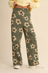 The Daisy Days Floral Print Pants - Olive