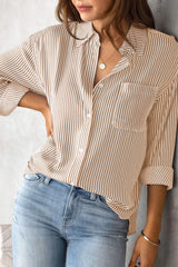 Line & Button Top - Khaki