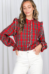 Lace Kiss Ruffle Plaid Top