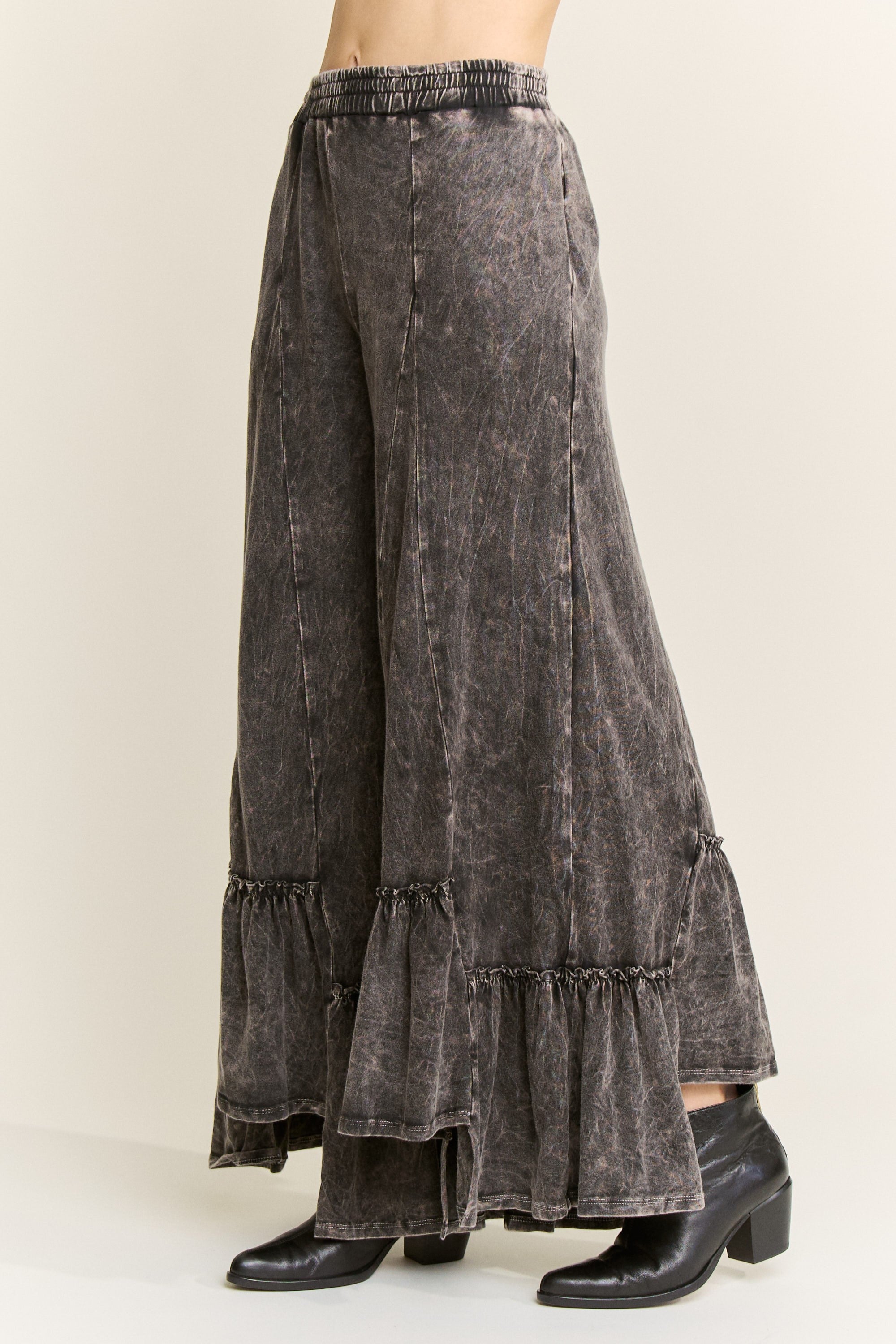 Urban Flow Tiered Skirt Pants - Ashed Black