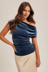 Celeste Velvet Ruched Top - Denim
