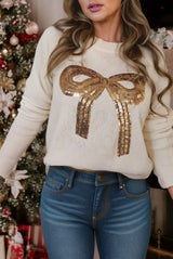 The Sparkle & Shine Bow Sweater - Cream