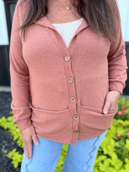 Brushed Hacci Knit Top Buttoned Cardi