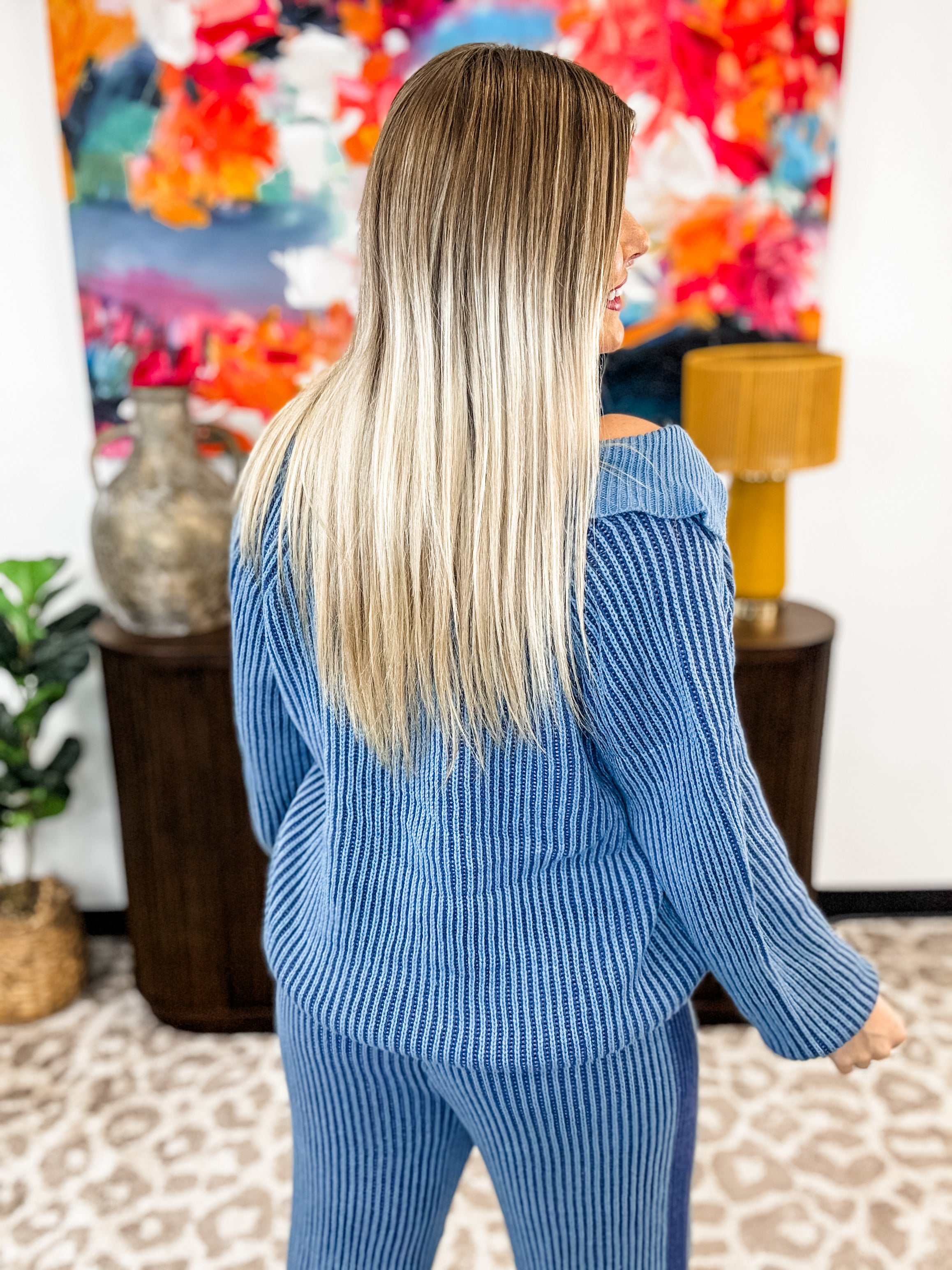 Gentle Glow Rib Knit Set - Navy