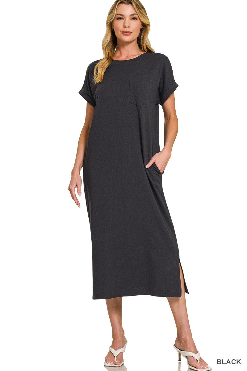 Round Neck Short Sleeve Midi Dress