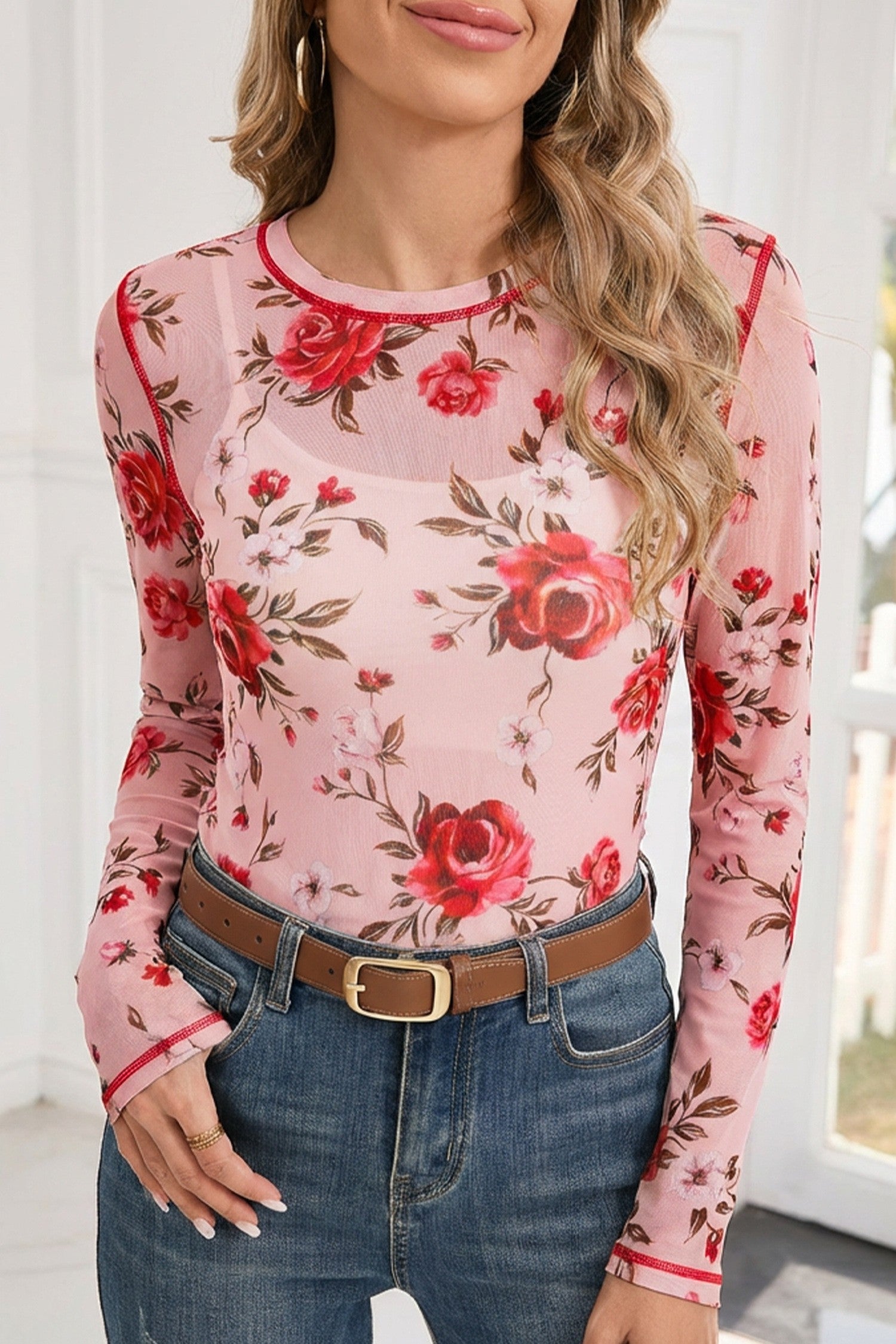 Rose Veil Mesh Top