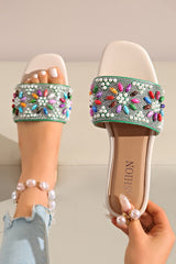 Pearl Shine Slide Sandals - Green FINAL SALE
