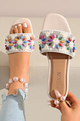 Pearl Shine Slide Sandals - White
