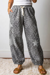 Rebel Leopard Jogger Pants - Gray