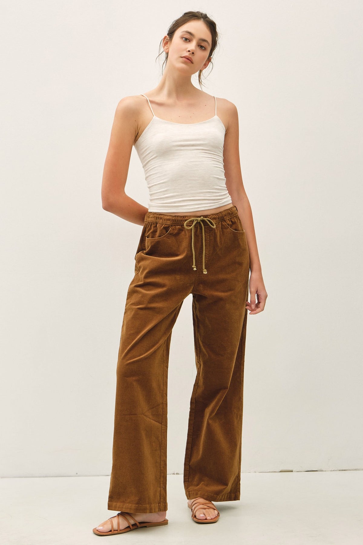 Corduroy Crush Straight Leg Pants - Dark Camel