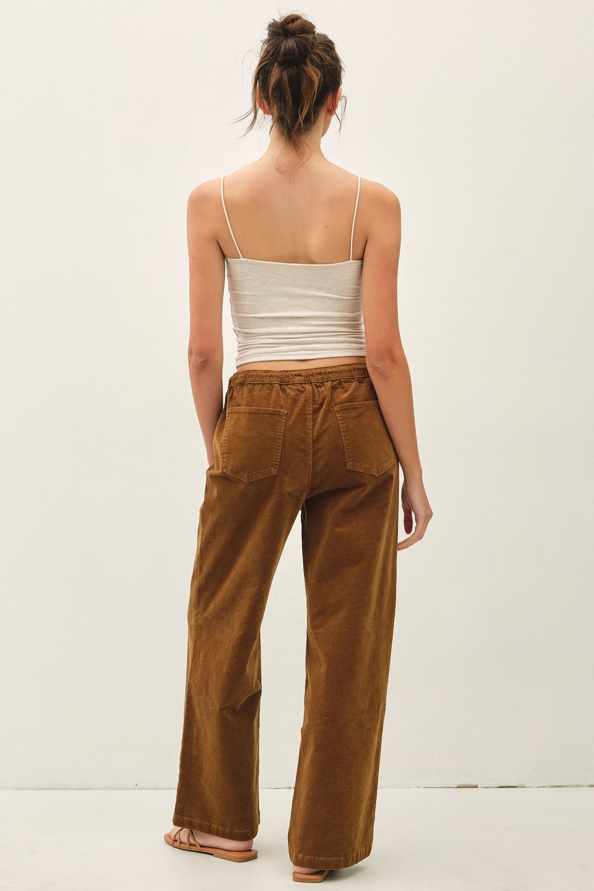 Corduroy Crush Straight Leg Pants - Dark Camel