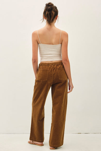 Corduroy Crush Straight Leg Pants - Dark Camel