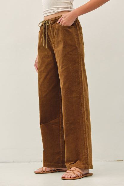 Corduroy Crush Straight Leg Pants - Dark Camel