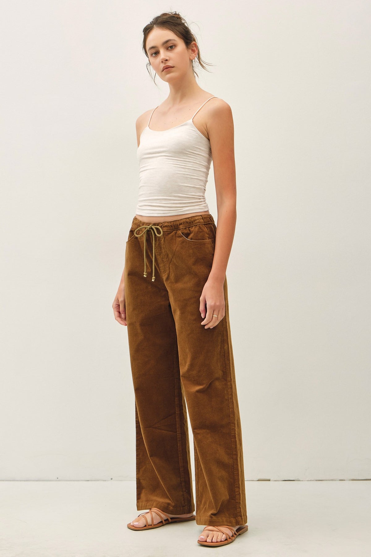 Corduroy Crush Straight Leg Pants - Dark Camel