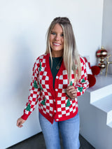 Tinsel & Plaid Cardigan - Red
