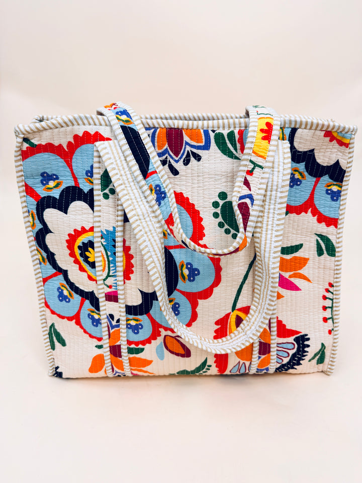 Cotton Printed Cream Tote Bag