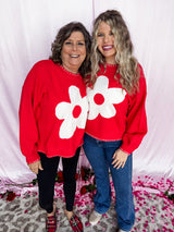 Flower Thread Knit Top - Red