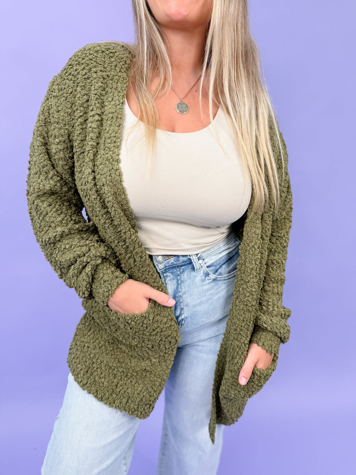Long Sleeve Popcorn Sweater Cardigan With Pockets | DOORBUSTER