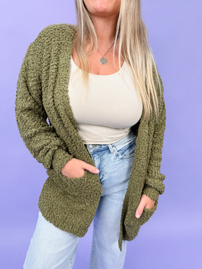 Long Sleeve Popcorn Sweater Cardigan With Pockets | DOORBUSTER