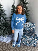 Bow Accent Sweater - Blue