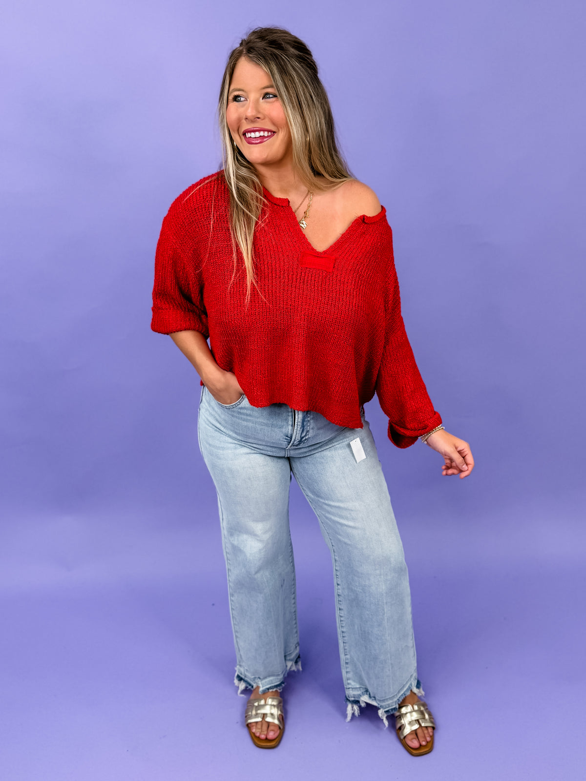 Color Me Cozy Split Neck Sweater
