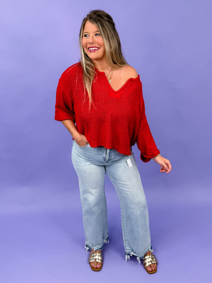 Color Me Cozy Split Neck Sweater