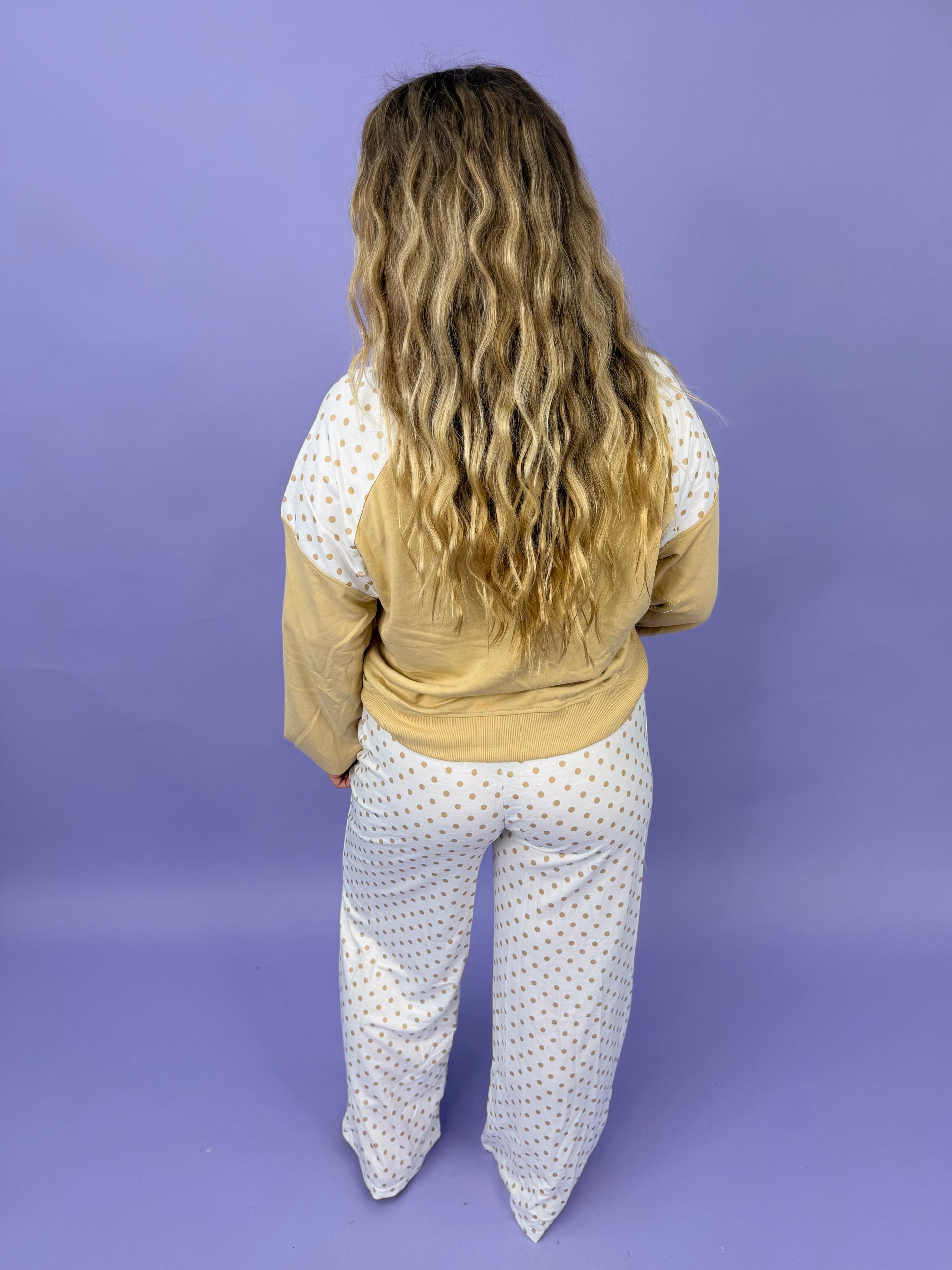 Polka Dot Patchwork Long Sleeve Casual Two Piece Set