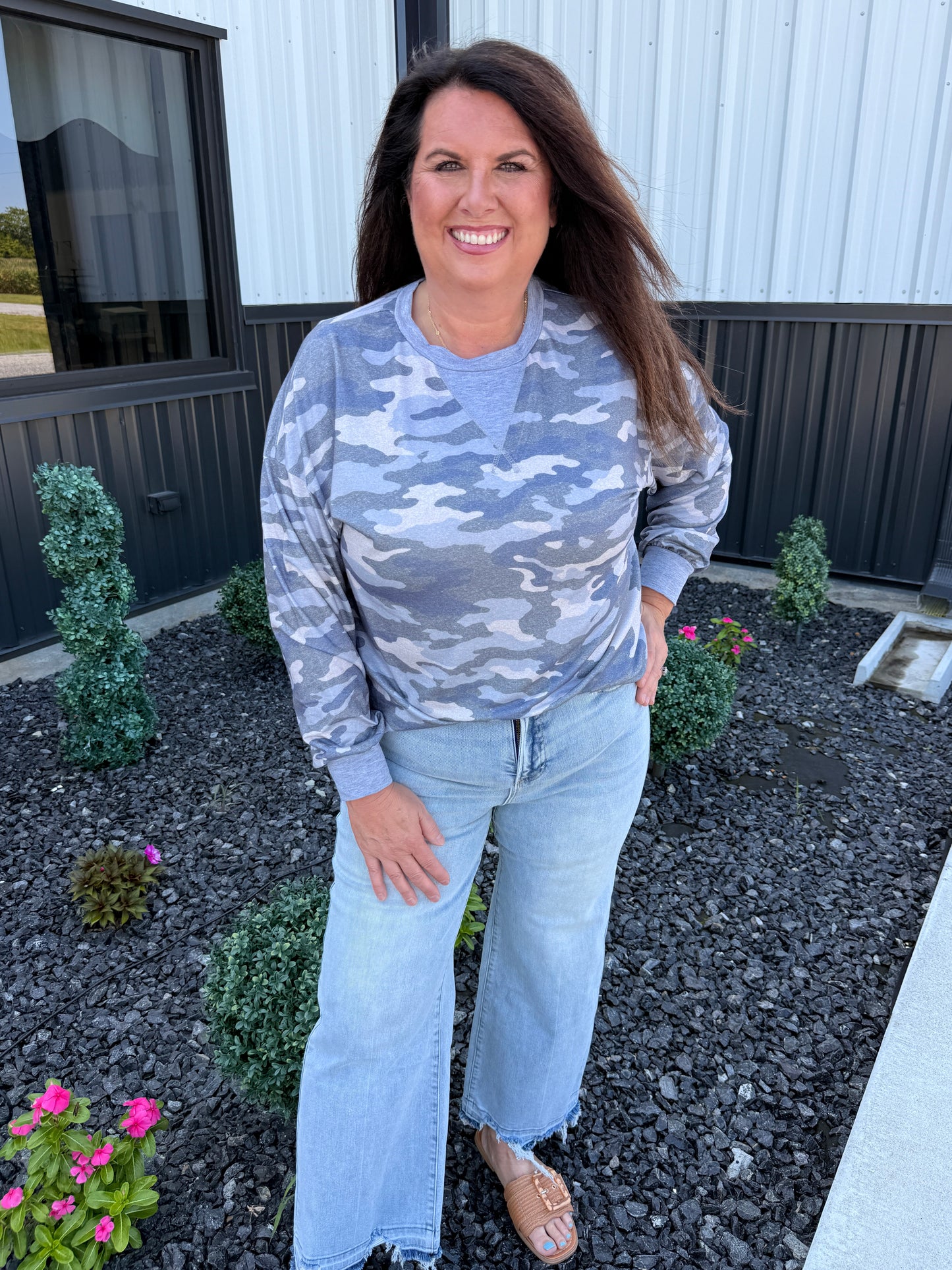 Camouflage Print Long Sleeve Casual Top