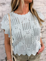 Sweet Scallop Tie Sweater Top - Blue