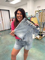 High-Waisted Foldover Denim Shorts