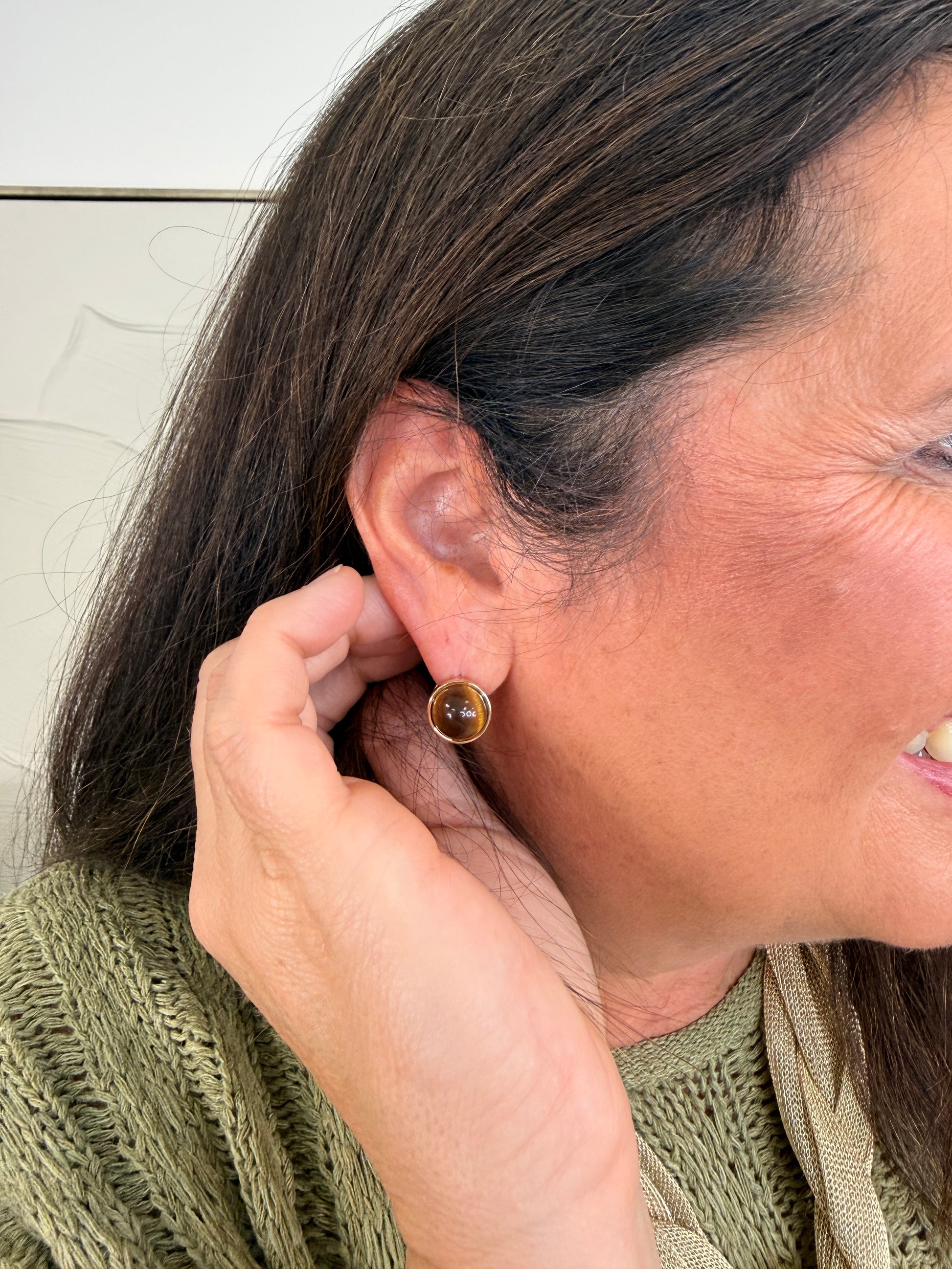 Dome Stone Huggie Earrings