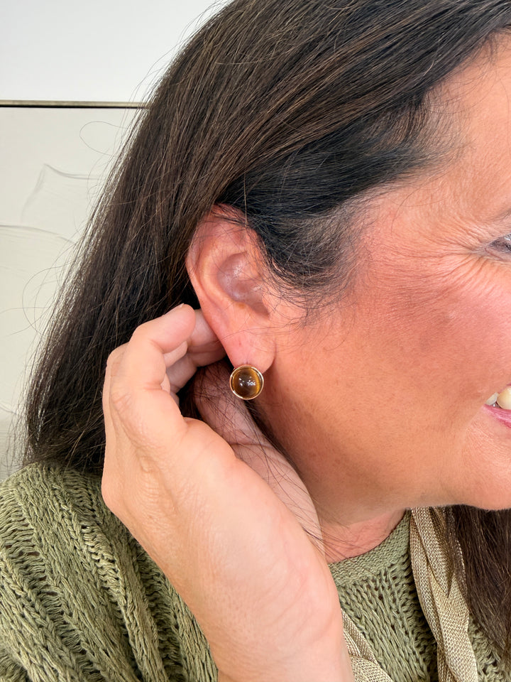 Dome Stone Huggie Earrings