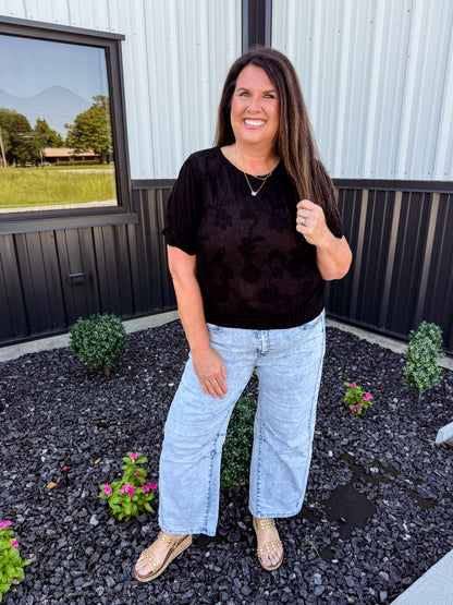 3D Floral Embroidery on Crochet Top