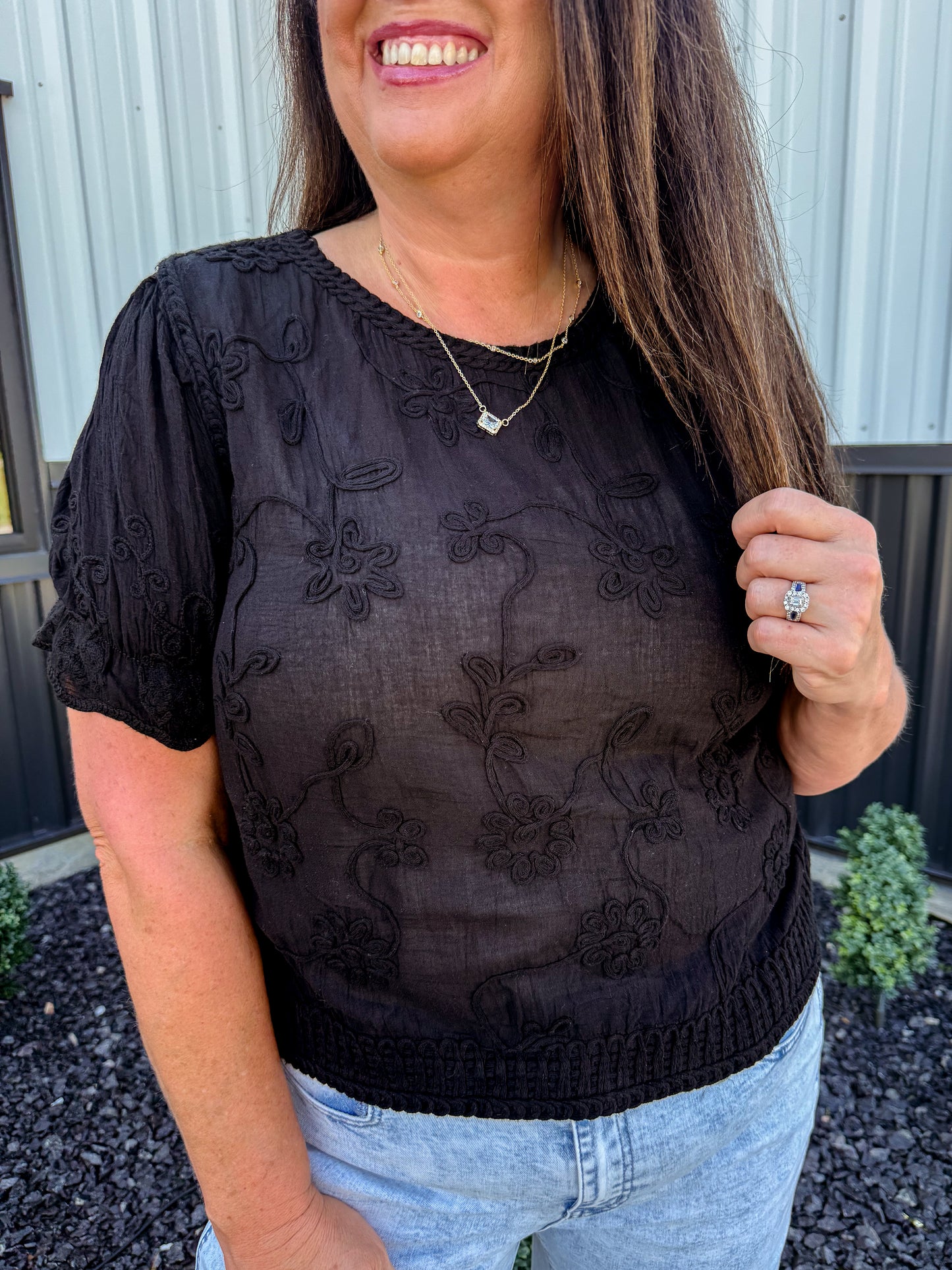 3D Floral Embroidery on Crochet Top