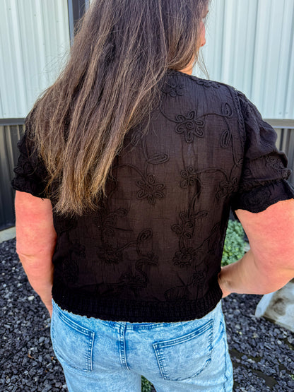 3D Floral Embroidery on Crochet Top
