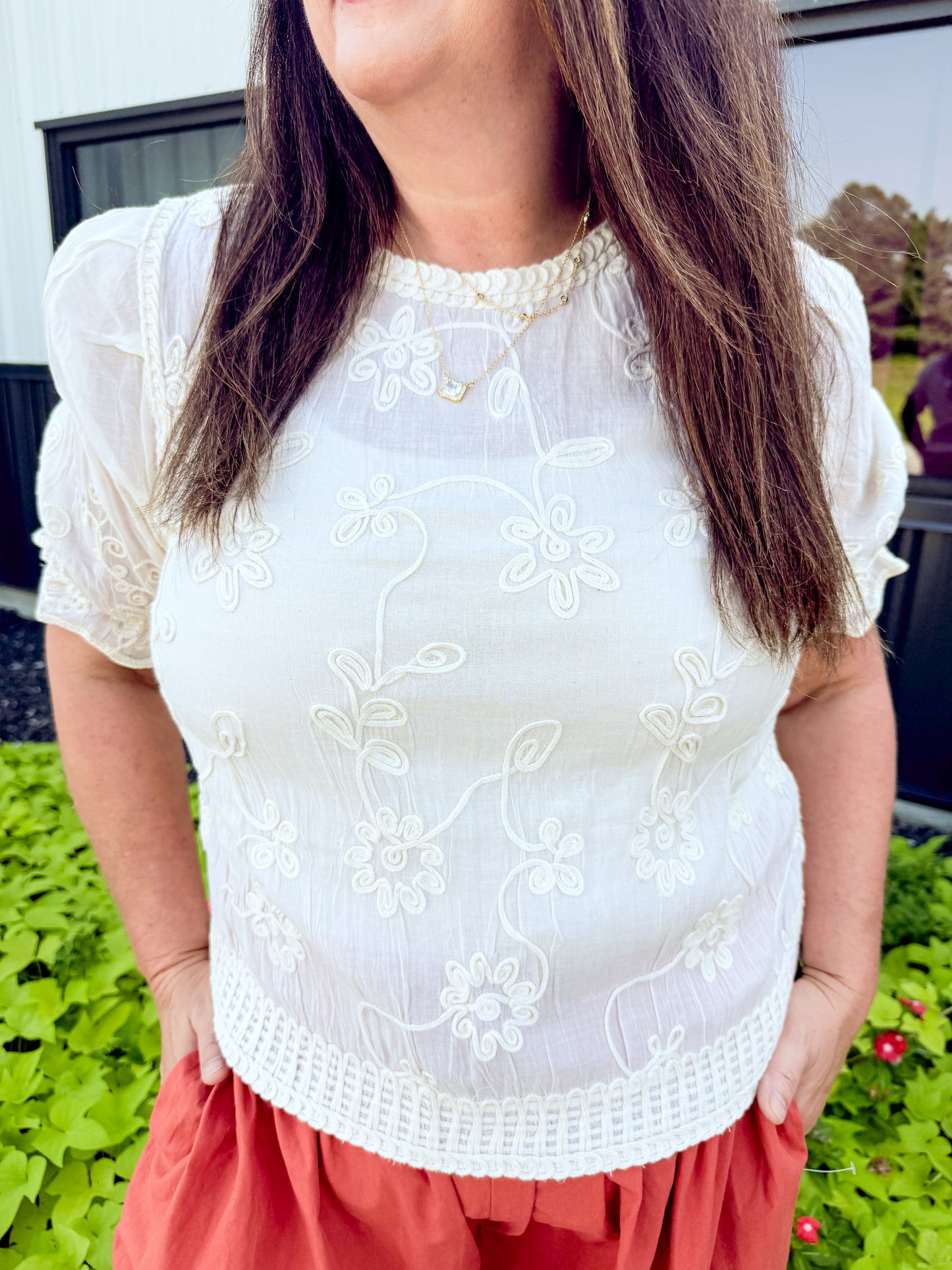 3D Floral Embroidery on Crochet Top