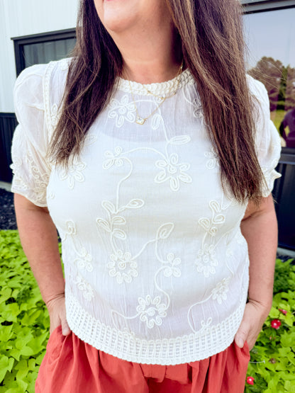 3D Floral Embroidery on Crochet Top