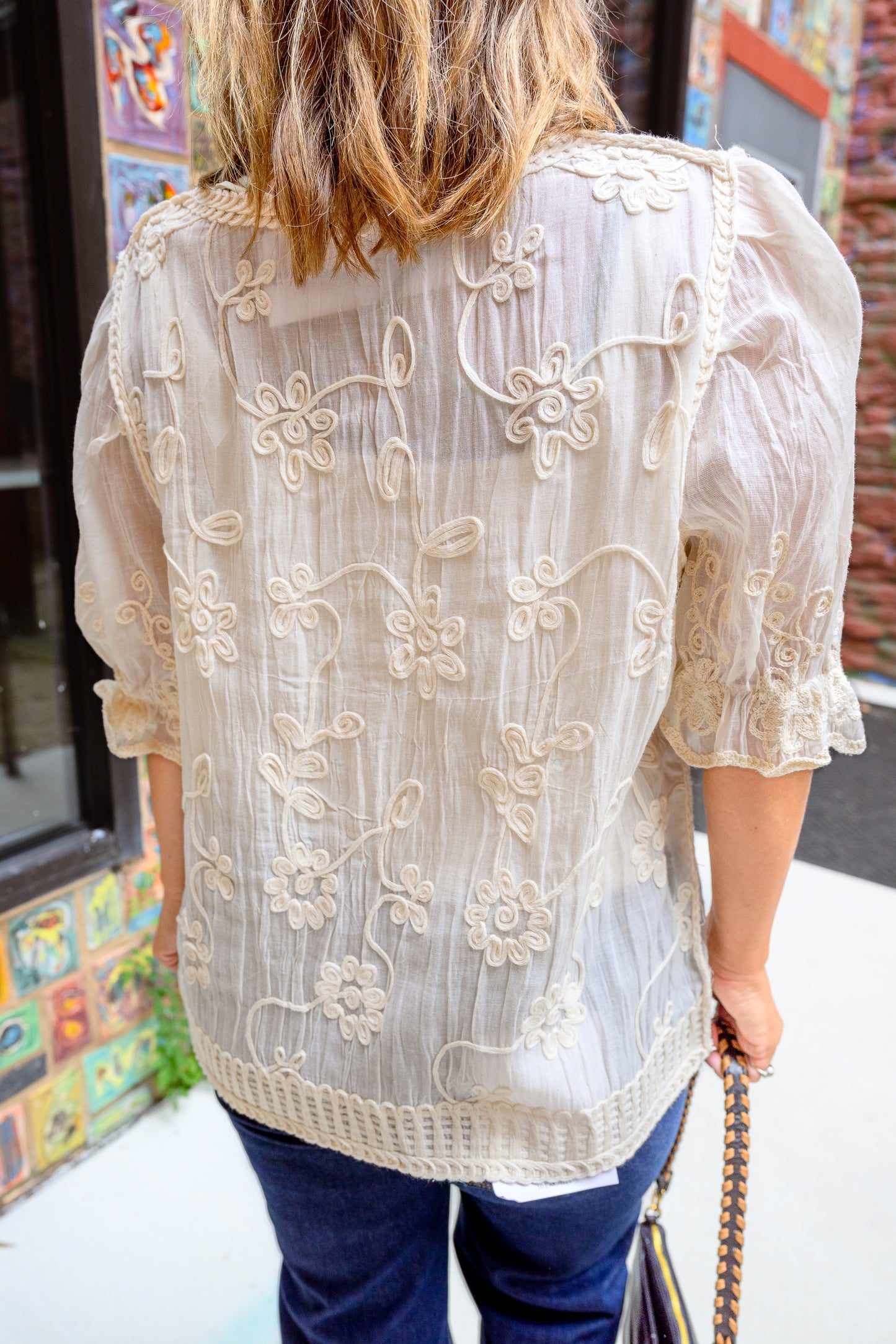 3D Floral Embroidery on Crochet Top