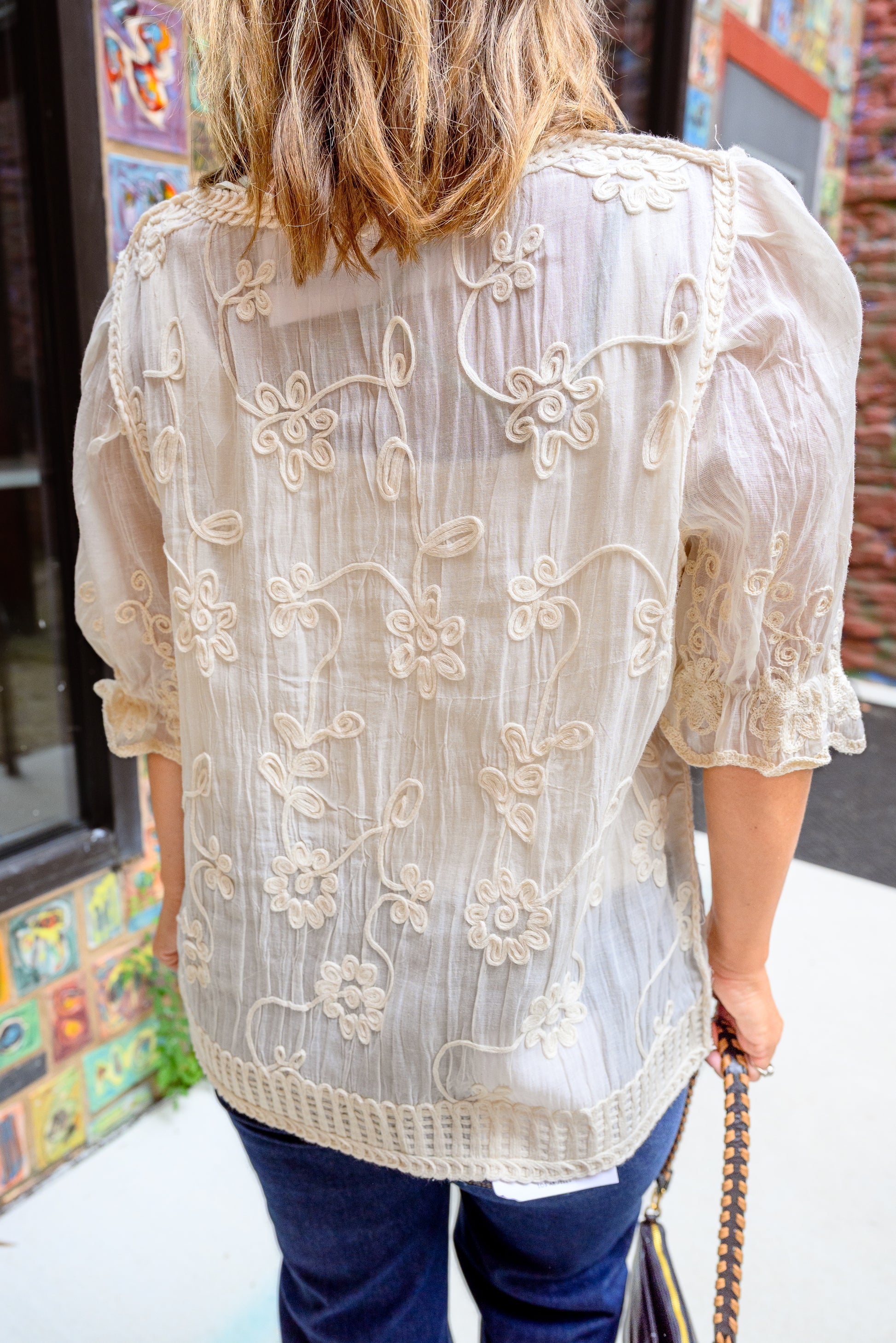 3D Floral Embroidery on Crochet Top