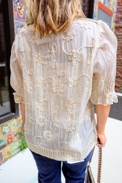 3D Floral Embroidery on Crochet Top